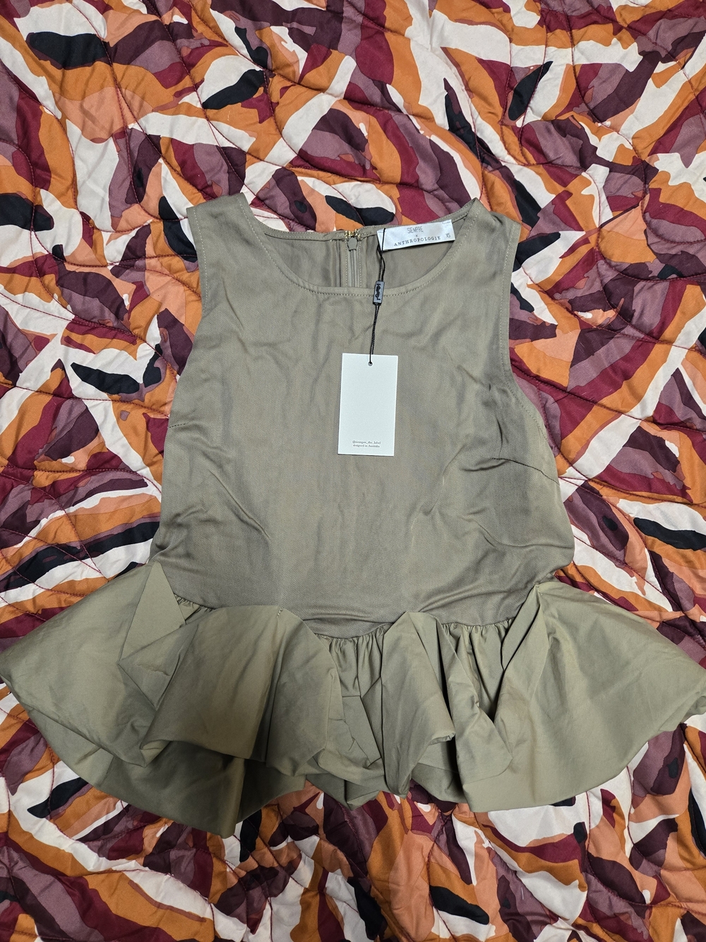 Anthropologie Olive Peplum Sleeveless Top